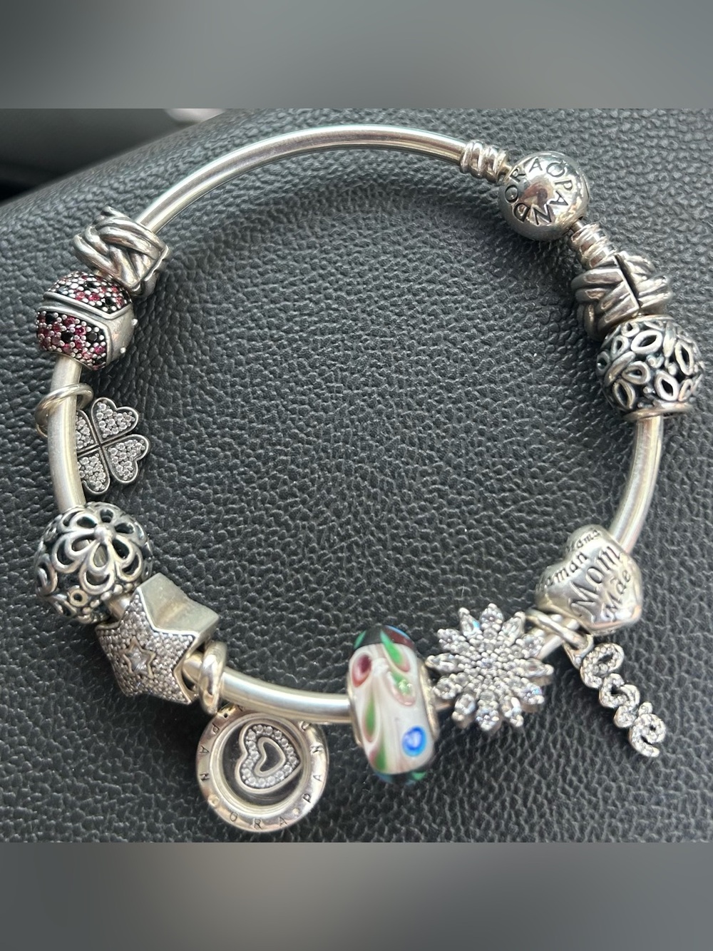 Pandora Silver Charm Bracelet with Multicolor Glass Center and Pink Accents - Picture 5 of 9